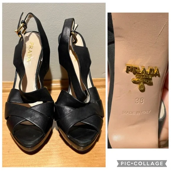 Prada Black Leather Slingback Shoes - Picture 1 of 10